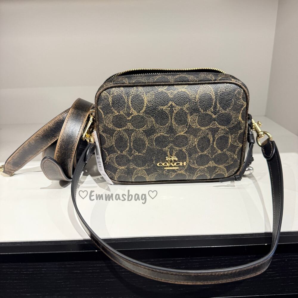 Coach Mini Carey Crossbody Bag In Loved Signature Canvas CEK73 Gold/Brown